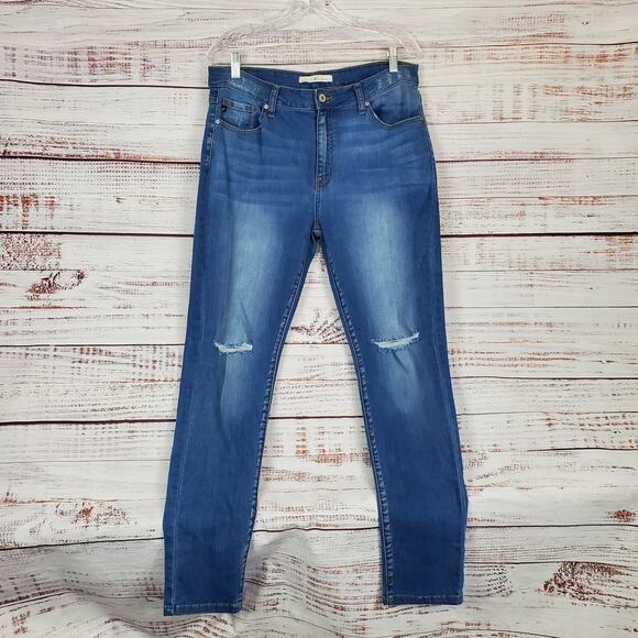 Kancan Logan Distressed Skinny Jeans Curvy Comfy Stretchy Cozycore Denim Size 15 - Picture 3 of 12